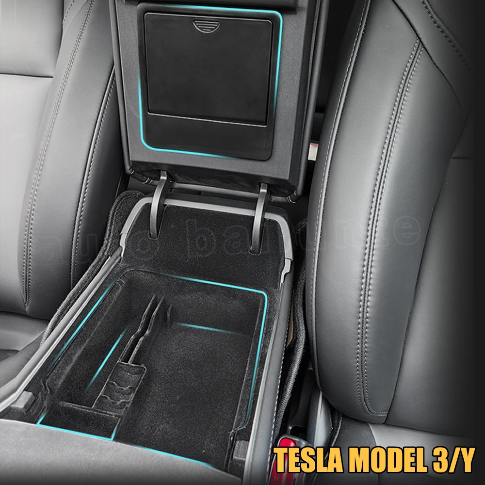 

For Tesla Model 3 Model Y 2021 2022 2023 Flocked Center Console Organizer Tray Interior Armrest Hidden Drawer Storage Box Holder