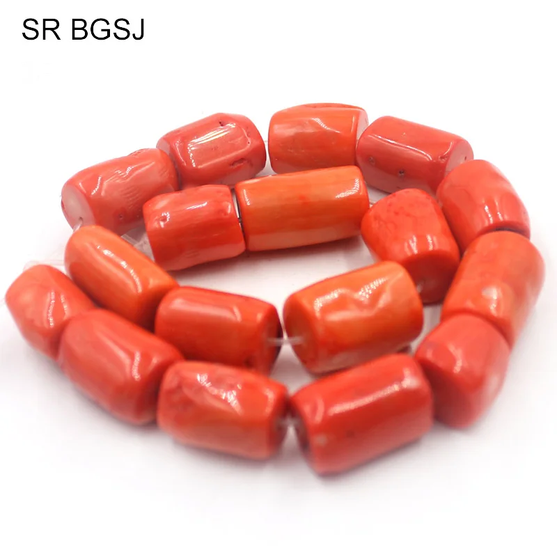 

14-16mm Column Drum Orange Jewelry Making Genuine Gems Large Natural Sea Bamboo Coral Beads 15inch