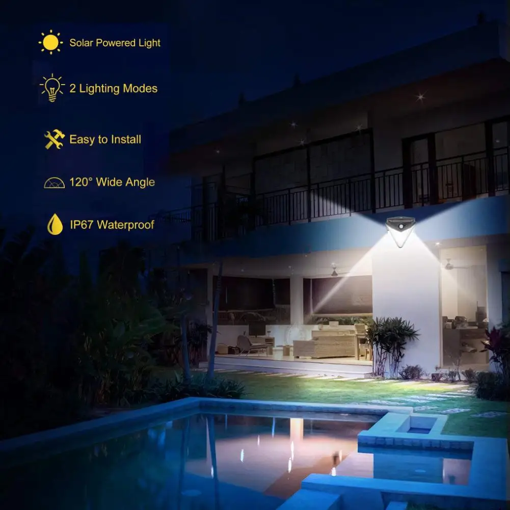 

3 Sides Frosted IP65 Waterproof Motion Sensor Solar LED Porch Light Outdoor Garden Yard Security Wall Lamp Lighting