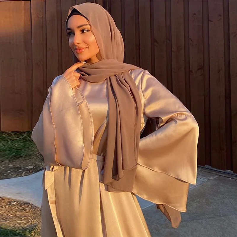 

Robe Femme Musulmane Muslim Dress Muslim Fashion 2022 Middle East Dubai Abaya Turkey Solid Plus Size Flared Sleeve Robe Belt