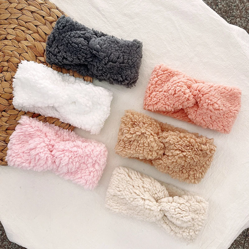 

Cute Baby Headbands Furry Fabric Headband Girl Hairband Twist Cross Turban Children Hair Accessories Autumn Winter Warm Headband