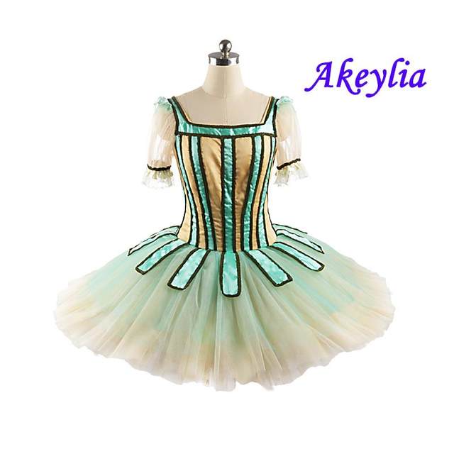 Girls Coppélia Ballet Tutu Compettion Paquita 11 layers Yellow Green Professional Ballet Costumes Tutu pancake Dress YAGP JN0324