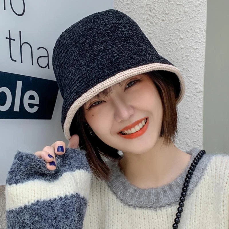 

New Style Autumn and Winter Bucket Hat Fashion Korean Ladies Fisherman Hat Pure Color Ear Protection Wool Fishing Bucket Hat