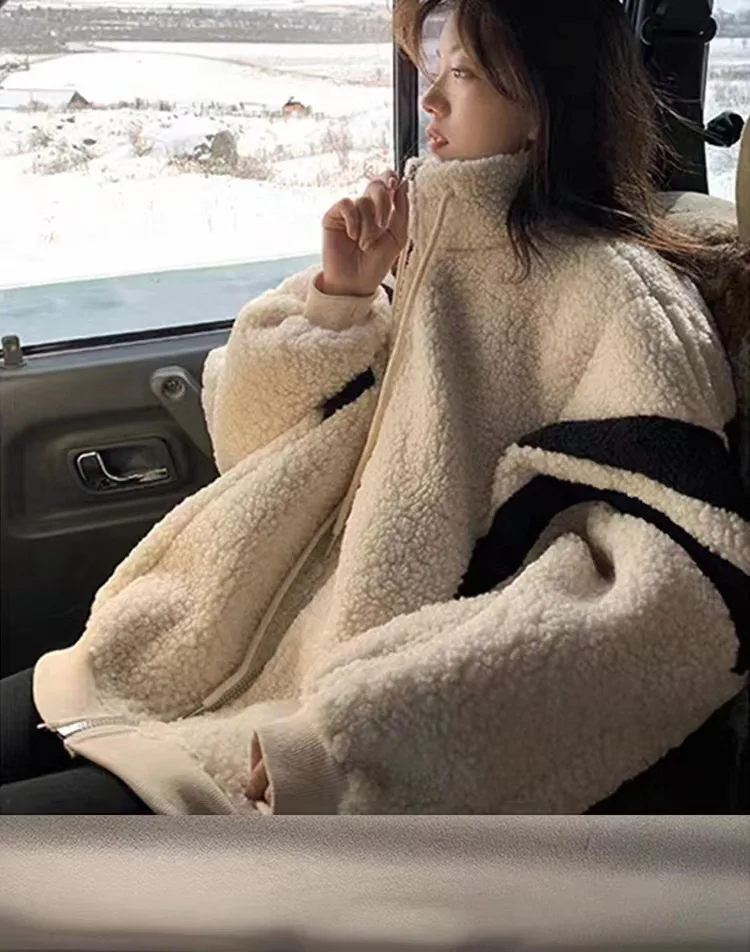 Lamb Plush Jacket Women's Autumn and Winter All-match Thickening Warm Design Korean Version All-match Cotton Clothes Ins Tide