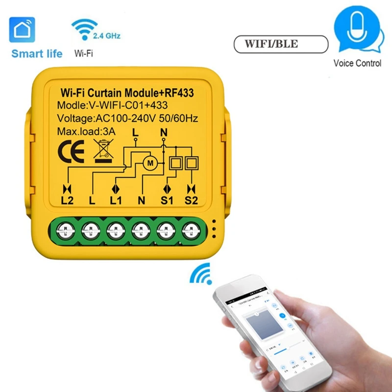 Tuya Smart Wi-Fi RF433 модуль переключателя штор управления для электрического двигателя