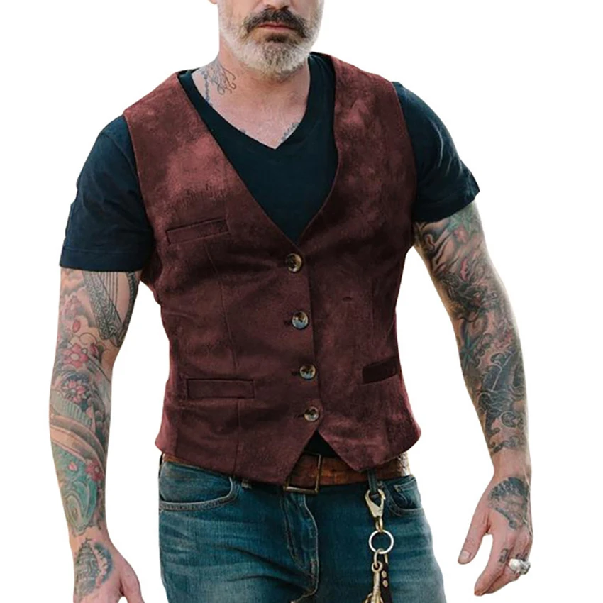 

Suit Vest Men Spring Retro Mens Sleeveless Waistcoat Gilet Male Casual Slim Gentleman Business Motorcycle Vests Clothing