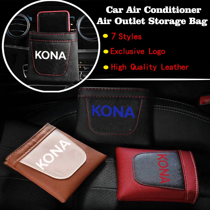 

For Hyundai Kona PU Leather Car Air Vent Phone Holder Storage Bag Car Organizer Air Outlet Hanging Car Key Pocket Phone Pouch