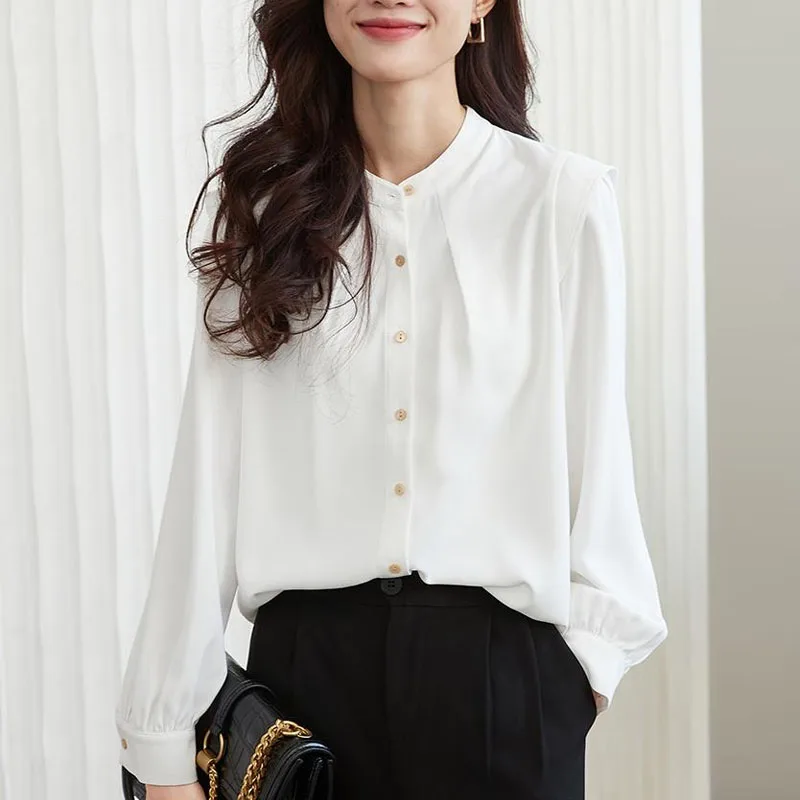 Женская шифоновая блузка с длинным рукавом воротником-стойкой