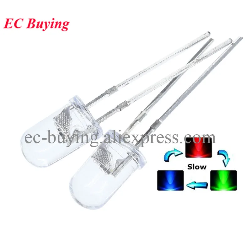 100pcs/lot F5 5mm RGB Slow Flash Red Green Blue Rainbow Multi Color Light Emitting Diode Round LED Full Color