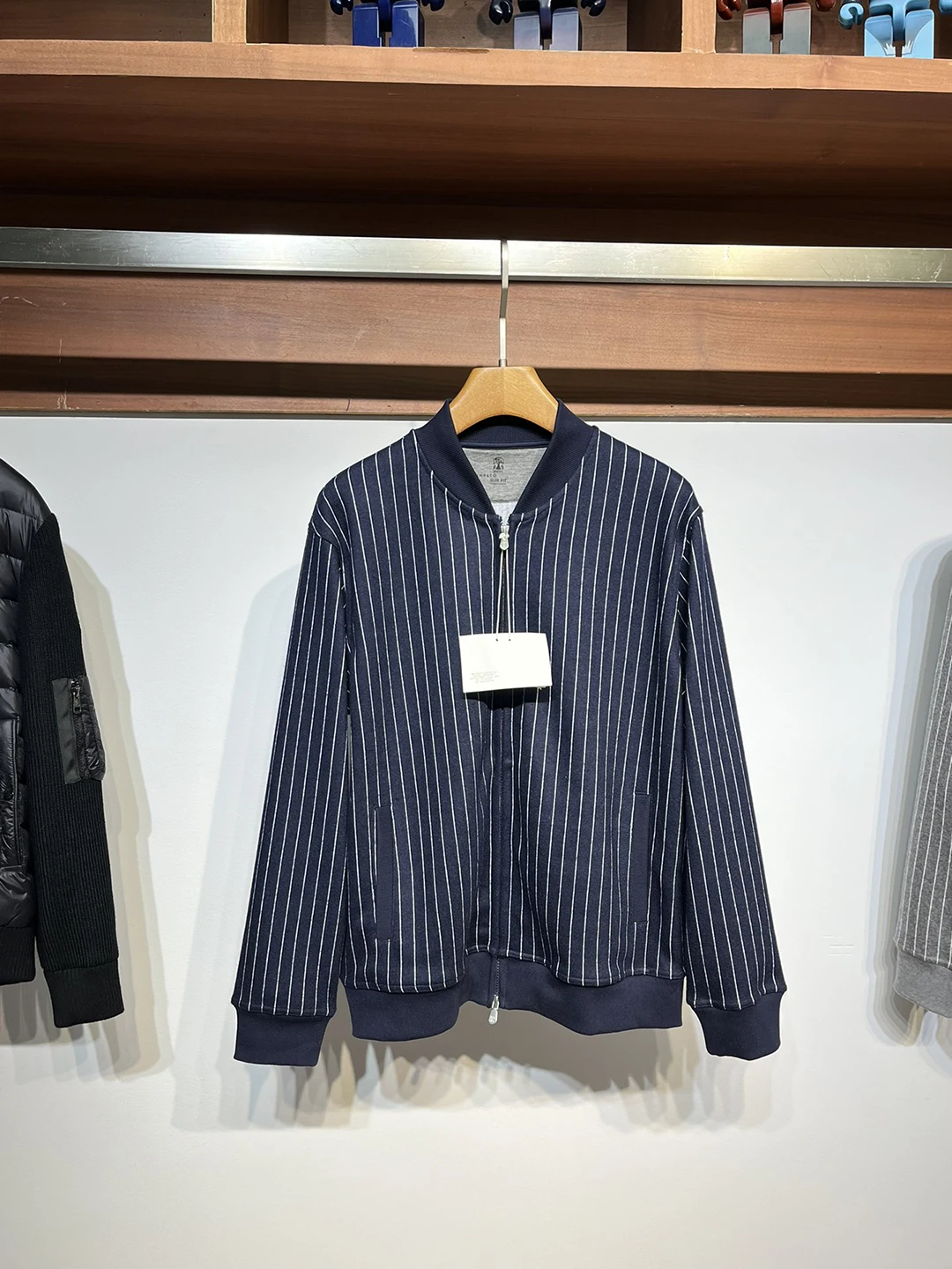 Мужская хлопковая куртка в полоску на молнии