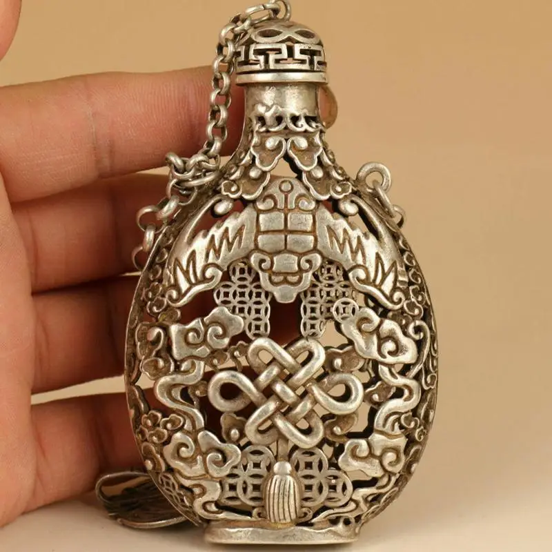 

Rare Chinese Tibet-Silver Copper Hand Solid Carved Bat Statue Snuff Bottle