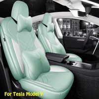custom original car seat cover for tesla model y 2020 2021 protector seat cushion front seatrear seat auto stylinggreen pu
