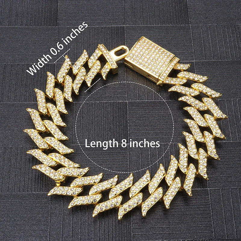 Man Bracelet Luxury Designer 18mm Spikes Thorny Jewelry Diamond Gold Plated Punk Accessories Aesthetic Crystal Chain Bracelet