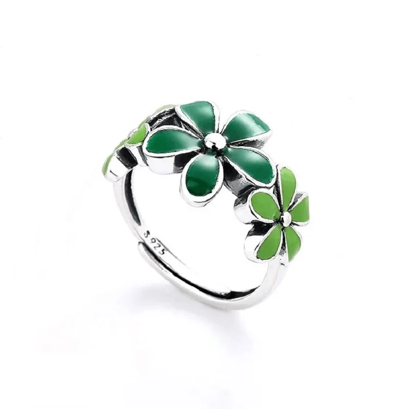 

New Launch Stylish Fresh Enamel Flowers Sterling Silver Opening Adjustable Ring