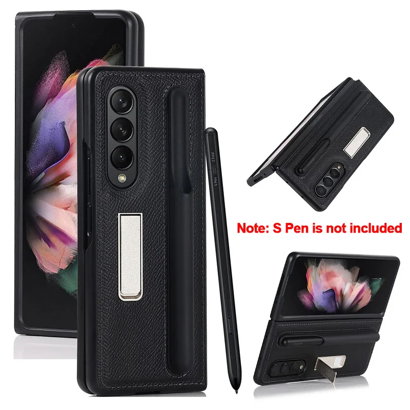 

Чехол для Samsung Galaxy Z Fold 3 с S-образным слотом для ручки, кожаный чехол для Galaxy Z, складной D3, двойной защитный Жесткий Чехол (без ручки)