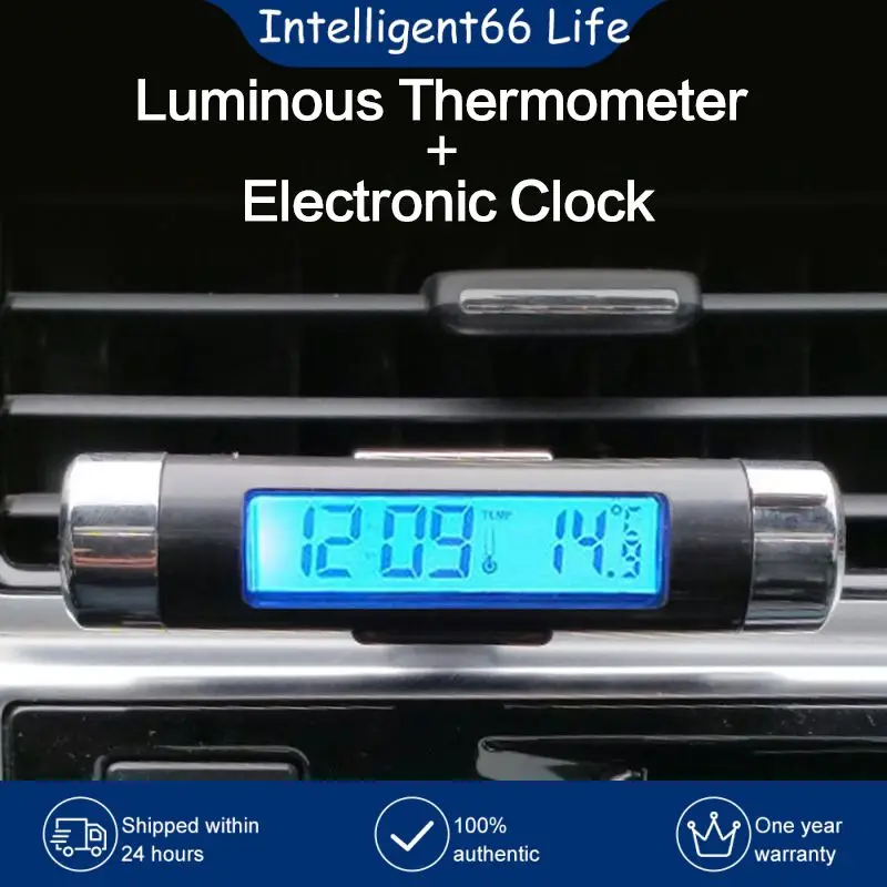

Lcd Digital Display Screen Car Thermometer Clip-on Digital Blue Back Light Car Digital Time Clock 2 In 1 Portable