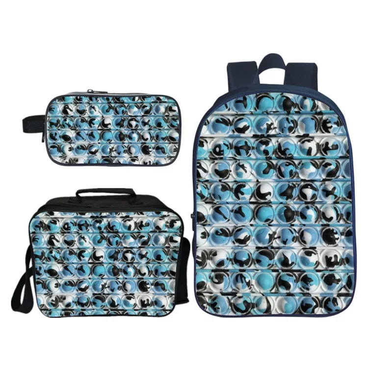 3 Piece Set 16 Inch Pop Its Peripheral Printed Children School Bags Cute Girl Boy Rainbow Backpack