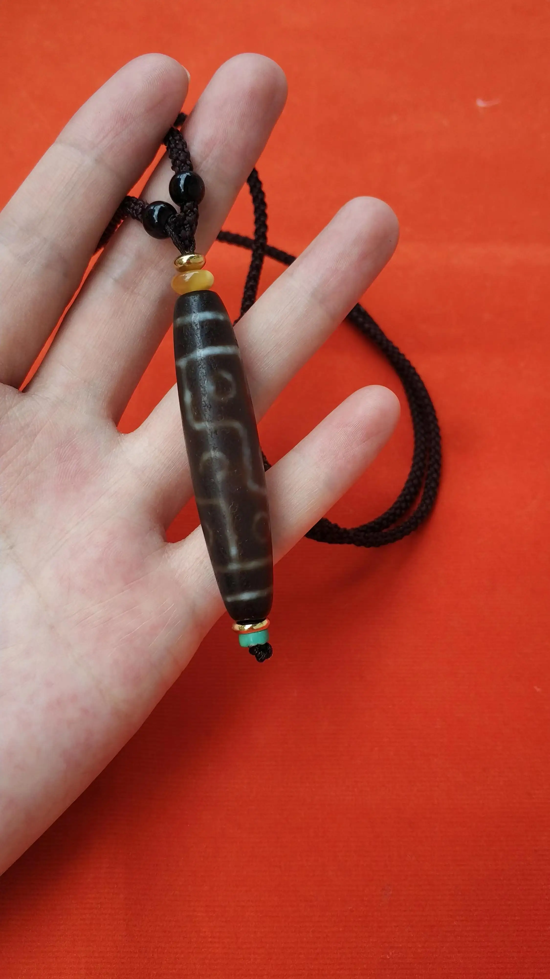 1pcs/lot Natural Old Agate Nine Eyes Dzi Turquoise Amber Gold Bead Pendant Necklace Simple Fashion High Grade jewelry amulet gem