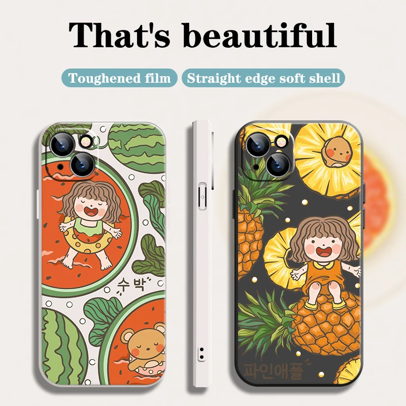 

Fruit Girl Phone Case For Case iPhone 12 Pro 11 12 13 Max Pro Mini 7 7P 6 6s 8 8p Plus SE 2020 Xr X Xs Go1 Elecom Leather Bumper