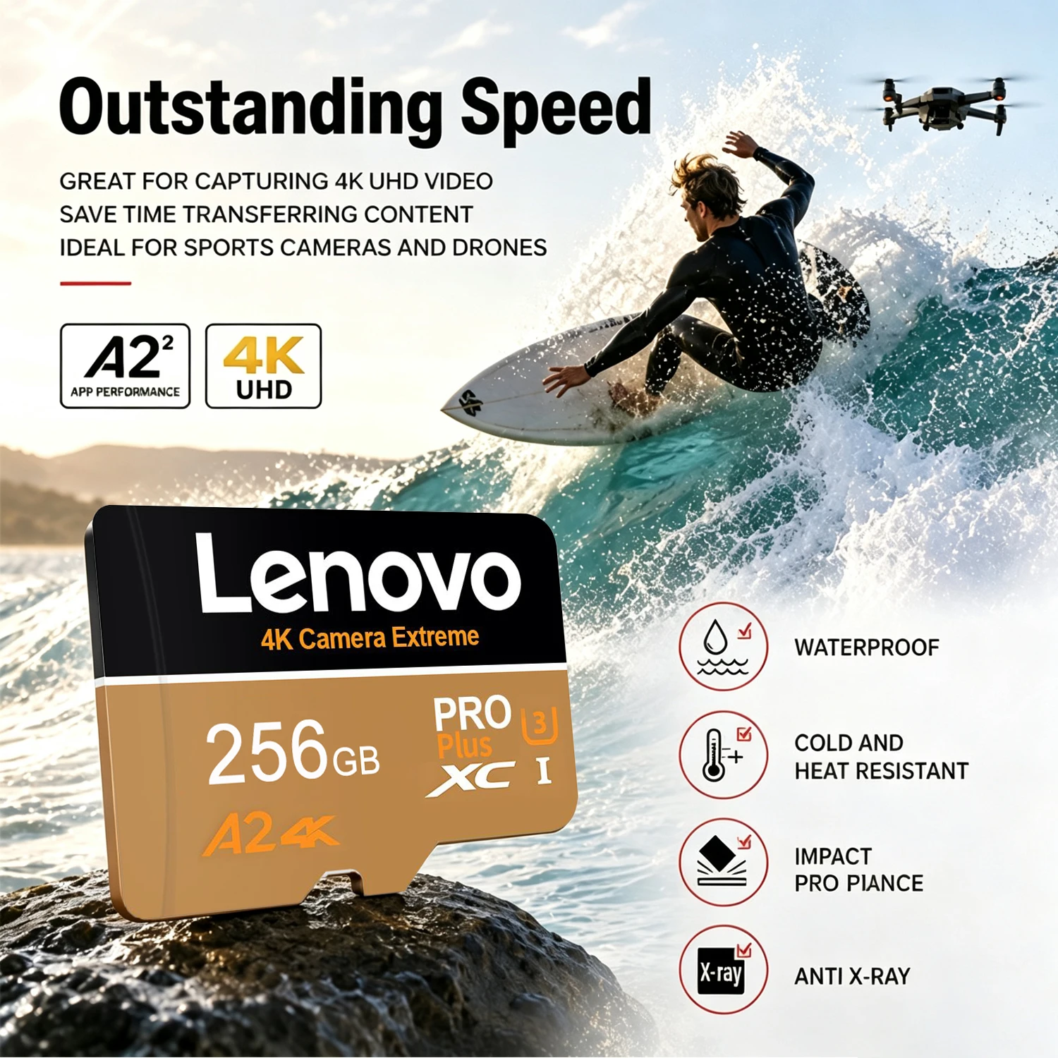 Фото Карта памяти Lenovo Micro SD 512 ГБ, SD-карта памяти 128 ГБ, флеш-карта Micro SD TF U3 V30, видео-карта TF для камер и устройств видеонаблюдения №5