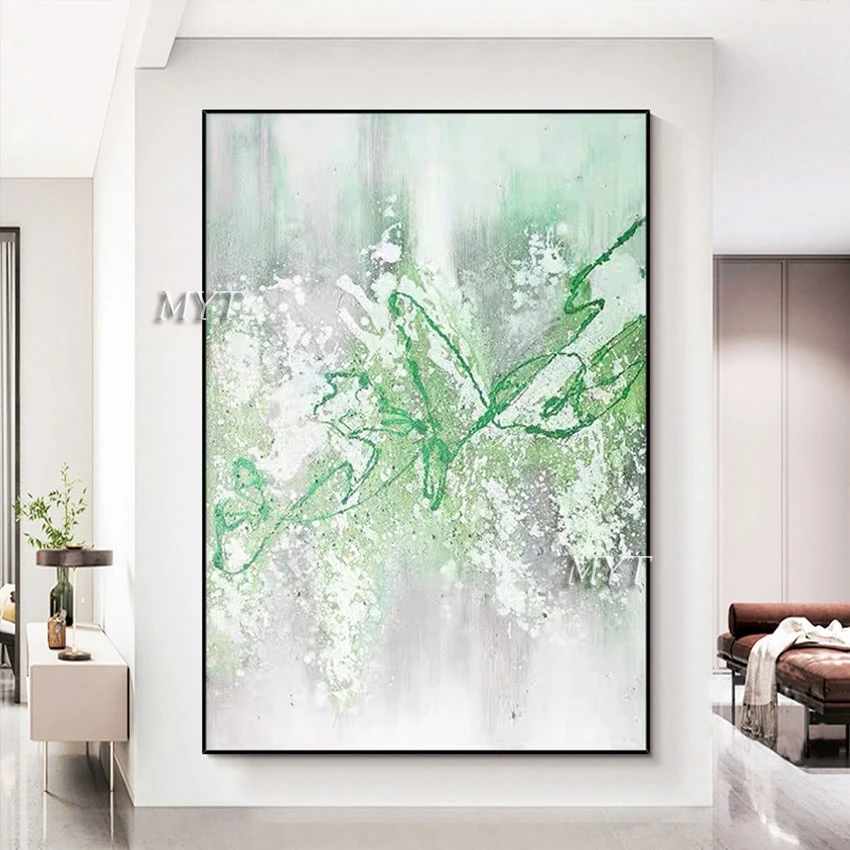 

Pure Handmade Green Acrylic Texture Contemporary Abstract Oil Painting Wall Art Canvas Picture Decor Frameless Dropshipping