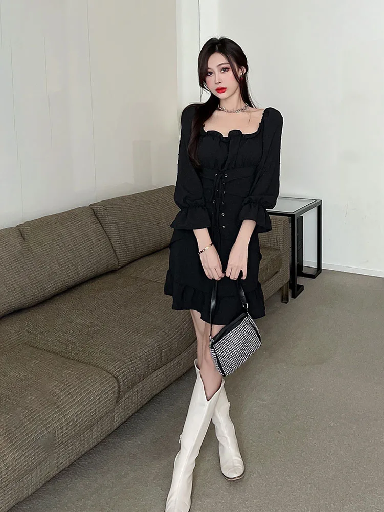 French Off The Shoulder White Elegant Dress 2020 Autumn Women Bandage Retro Party Mini Dress Lady Designer Dress Women Clothing