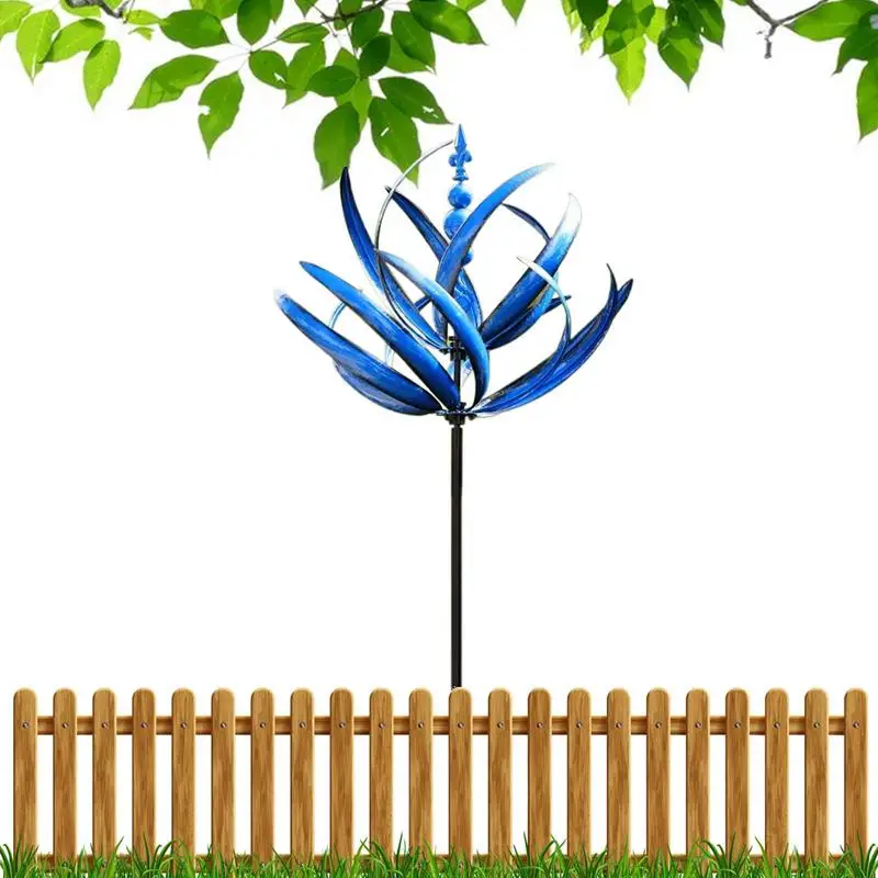 

Garden Decorative Windmill Unique Metal Wind Removable Blue Durable Reflective with Ground Plug Art Craft Garden Decor