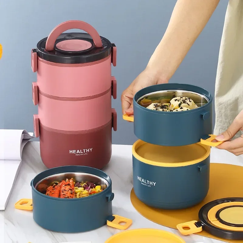 

304 Stainless Steel Multi-layer Insulated Lunch Box Lunch Box Office Workers Students Portable Rice Bucket Insulation Bucket