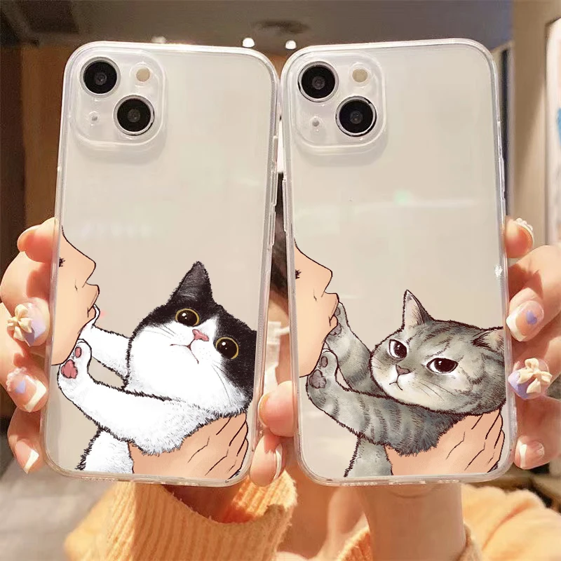

Cute Kitten Cat For Apple iPhone 13 12 11 Pro Max Mini X XR XS Max SE 6 6S 7 8 Plus Clear Phone Case Shockproof Funda Soft