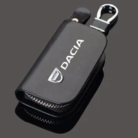 leather zipper keychain organizer pouch car key bag wallet case for dacia logo duster logan sandero lodgy car accessories