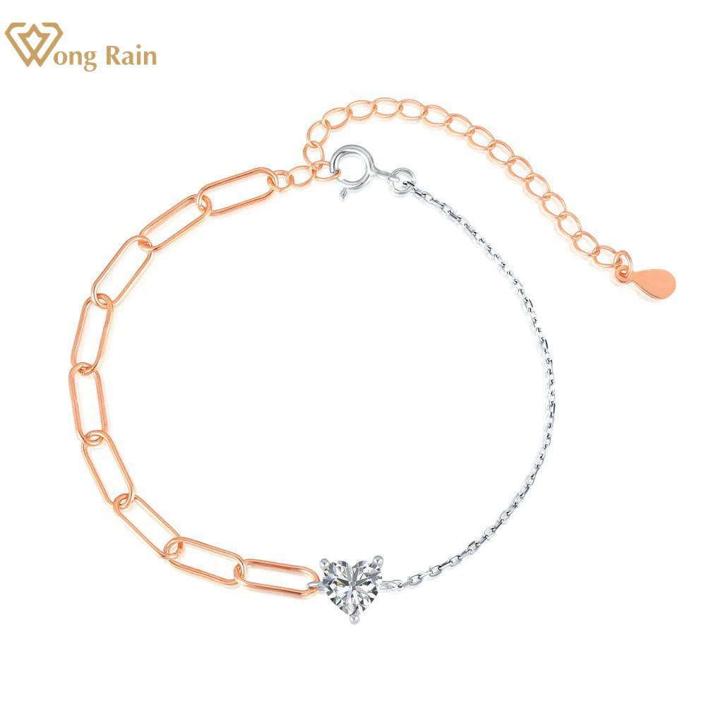 

Wong Rain, Стерлинговое Серебро 925 пробы, огранка сердца, высокоуглеродный алмаз, драгоценный камень, 18 К, позолоченные браслеты, браслет, ювелир...