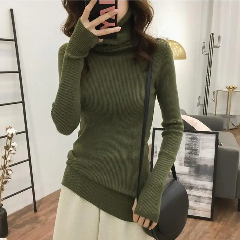 

Turtleneck Pullover Sweater For Women Clothing Autumn Winter Warm Knitted Tops Long Sleeved Sweaters Black Jumpers Female BC173
