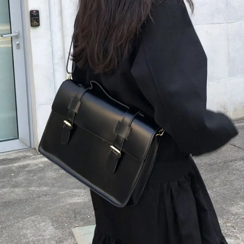 

Xiuya Japanese School Bag Female Solid PU Leather Shoulder Messenger Bag Women Big Handbag Large Capacity JK Students Satchel