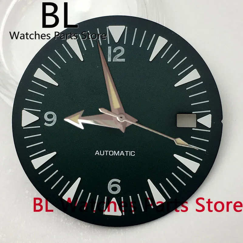 

BL 31.9mm Sterile Watch Dila+Hands Dark Green Dial White Number Marks Silver Hands Fits NH35 Movet For 41mm Dive Watches