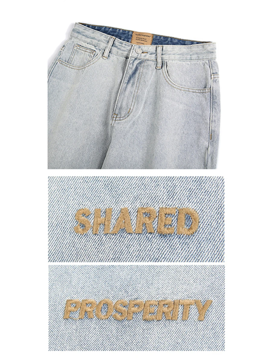 Four Seasons Monogrammed Embroidered Retro Color Straight Leg Jeans for Men and Women Straight Leg Pants Fashion Streetwear MEN