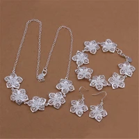 925 sterling silver jewelry sets retro flowers necklaces bracelets earrings for women fashion party wedding accessories gifts