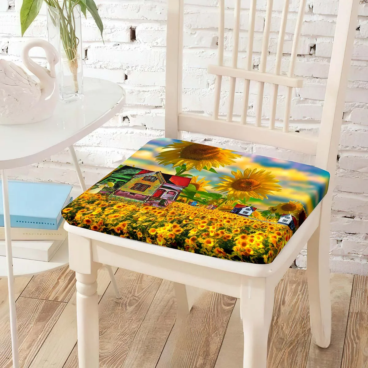 

Sunflower House Printed Chair Cushion Back Cushions Polyester Square Chairs Pillow for Reading Room Adults Bedroom Pad Decor