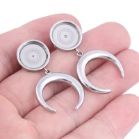 6pcs stainless steel 12mm cabochon earring stud base setting blanks with moon stone charms diy bezels for jewelry making