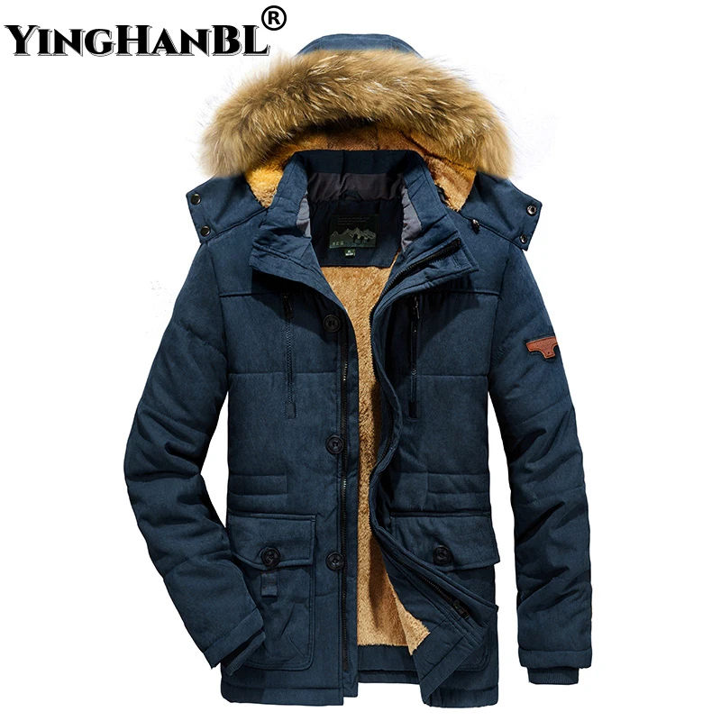 Men Fashion Winter Parkas Casual Jacket Male Fur Fleece Trench Thick Overcoat Windproof Heated Jackets Cotton Warm Coats Outdoor