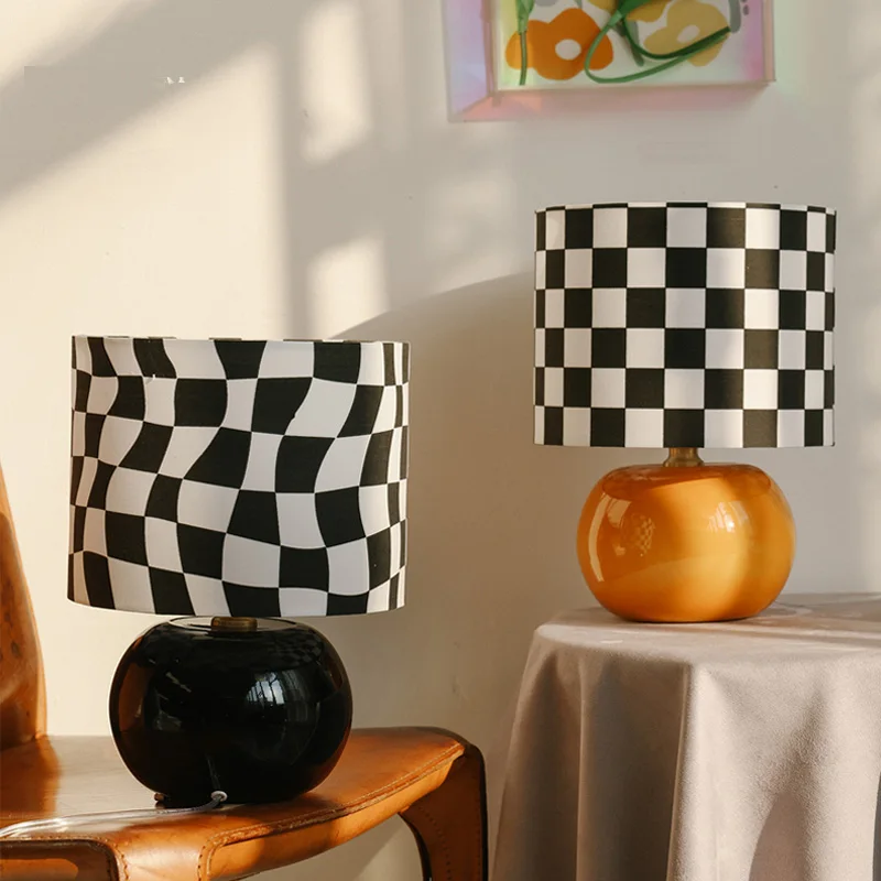 Nordic Checkerboard Table Lamp Decoration Bedroom Bedside Lamp Multicolor Living Room Lamp Cute
