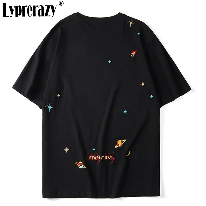 

Хлопковая Повседневная мужская футболка Lyprerazy унисекс, Мужская футболка с вышивкой звездного неба и коротким рукавом, летняя свободная футболка в стиле хип-хоп с героями мультфильмов