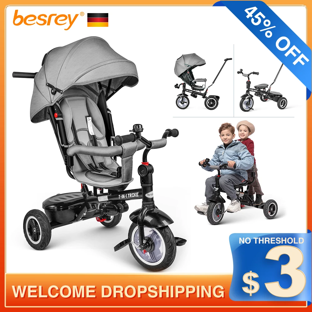 Besrey Baby Tricycle 8 in 1 Baby Stroller Pedal Trike Age 1 to 6 Years Old Kids Outdoor Pushchair for Toddlers Childrens