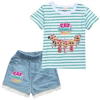 cute crying baby toddler clothes summer casual sports clothes girls boys t shirt washed shorts kids clothes set