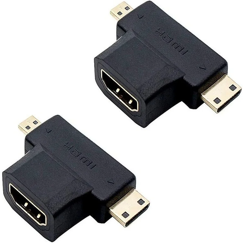 

Адаптер 3 в 1 HDMI-совместимый с Micro HDMI штекер MiniHDMI штекер 1,4 гнездовой адаптер T-образный конвертер для кабелей HDTV 1080P