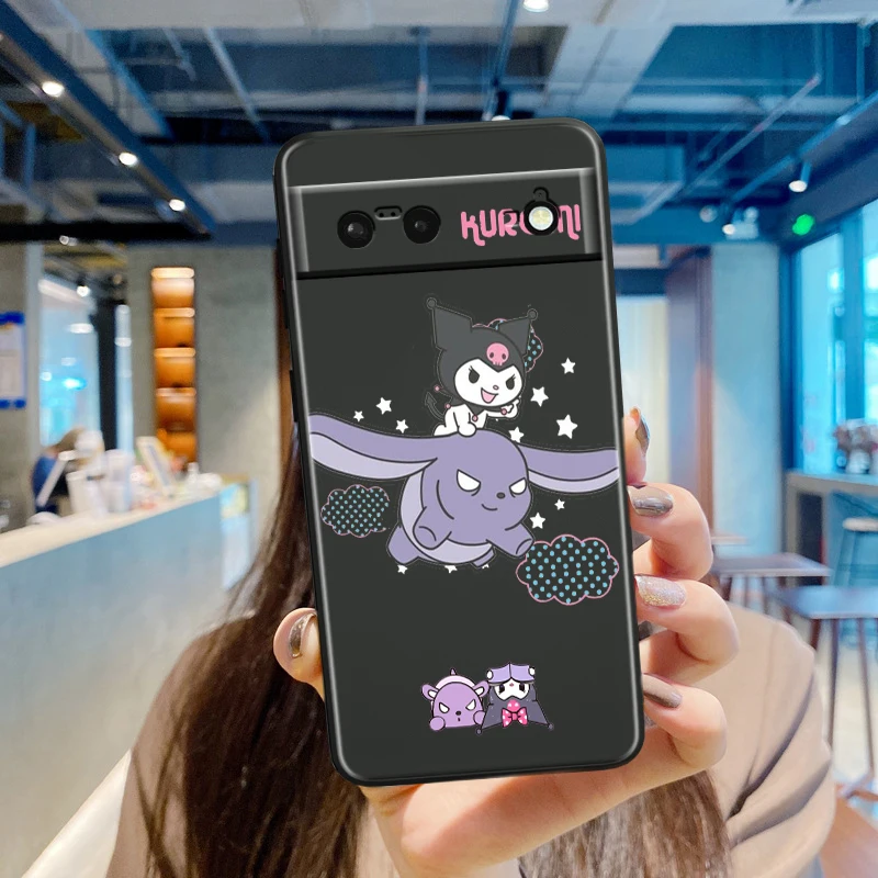 Sario Cute Kuromi для Google Pixel 9 8 7A 7 6A 6 5A 5 4 4A XL 5G Черный Силиконовый противоударный чехол