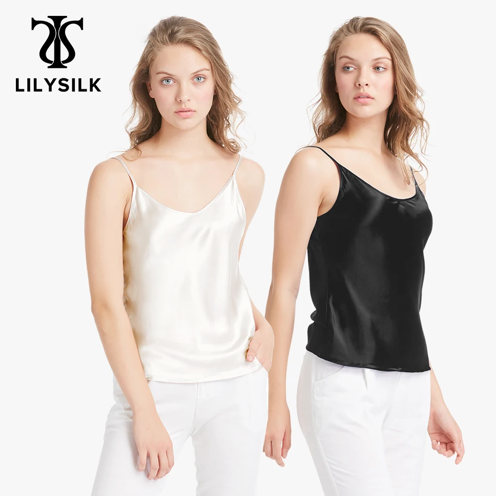 

LILYSILK 2 Pack Silk Camisole Women Real Mulberry 19MM Silk Natural V Neck Basics Tops