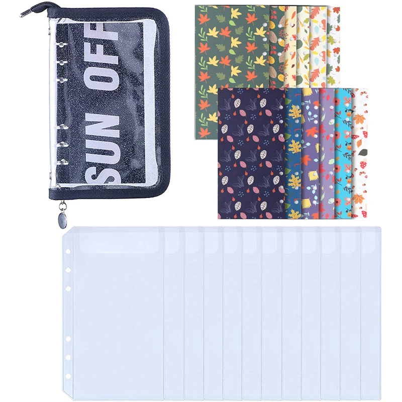 

A6 Binder Pocket A6 PVC Zipper Binder Wallet, Loose Leaf Bag 6-Ring Cash Budget Binder Envelope Wallet System