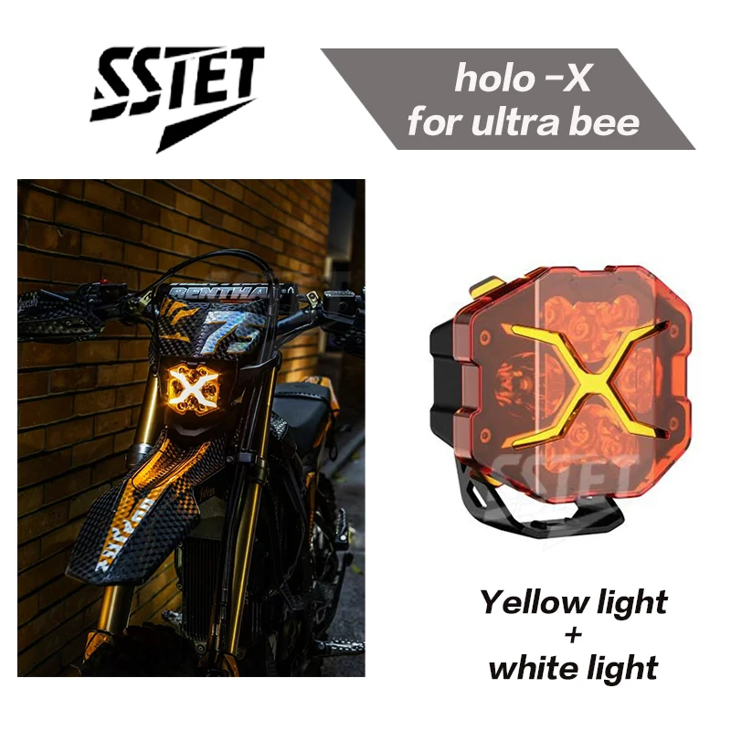 Фото HALO-X, Фары для SURRON Ultra Bee, Переключание между желтыми, белыми режимами рядом и дальнего света.