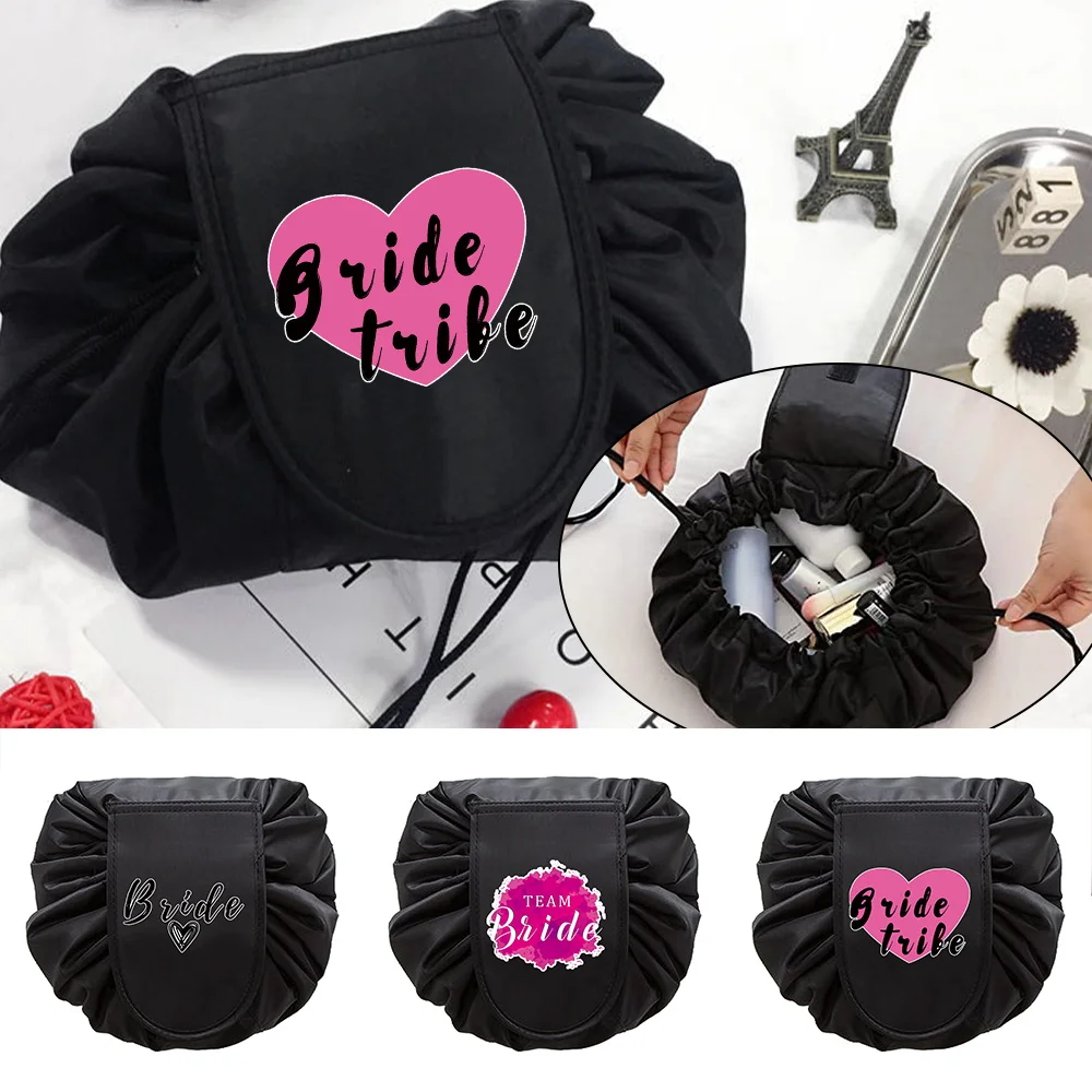 

Bride Gift Drawstring Travel Cosmetic Bag Women Makeup Bag Organizer Make Case Storage Pouch Bride Print Toiletry Beauty Kit Box