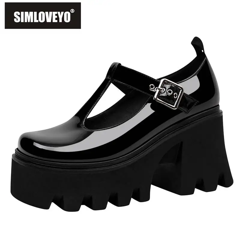 

SIMLOVEYO брендовые туфли-лодочки Мэри Джейн с круглым носком на массивном высоком каблуке 9,5 см на платформе Высокий каблук 6 см Пряжка ремешок лаконичные женские туфли 43 большой размер